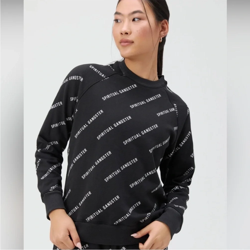 Spiritual Gangster Black and White Logo Crew Neck Sweatshirt Sz S - Picture 1 of 6